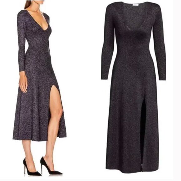 A.L.C. Serafina Dress Knit Long Sleeve Purple Metallic Dress - Picture 1 of 6